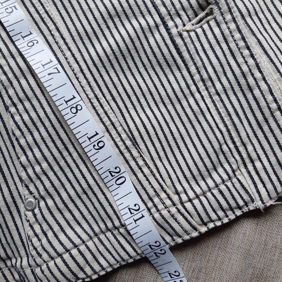 Live a Little Khaki Beige and Navy Pinstripe Stretch Jean Jacket with Pockets - Picture 10 of 10